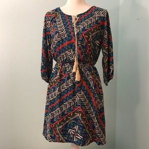Pink Owl Tribal Print Wrap Dress w/Tassel, Small